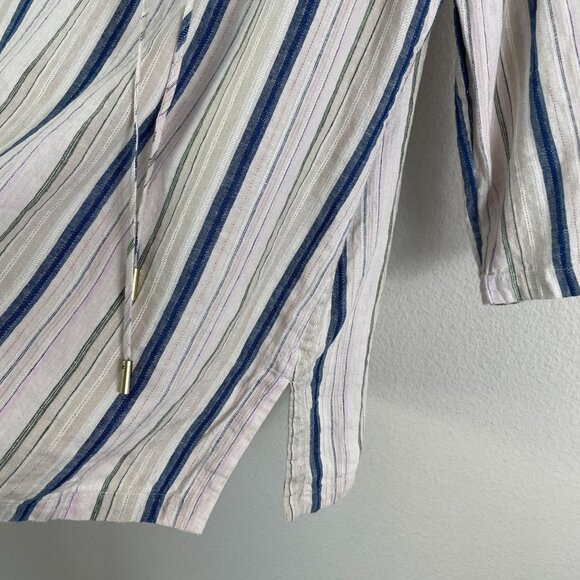 Tommy Bahama Womens Medium Striped Tunic Top Lace Up Neck Linen Blend Shirt - Picture 9 of 12